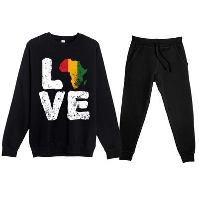 Love Africa Map Juneteenth Black History Month Melanin Blm Gift Premium Crewneck Sweatsuit Set