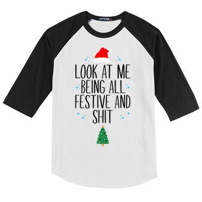 Look At Me Being All Festive And Shit Funny Xmas 2023 Kids Colorblock Raglan Jersey