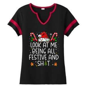 Look At Me Being All Festive And Funny Christmas Tree Ladies Halftime Notch Neck Tee