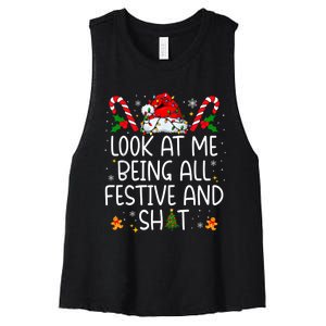 Look At Me Being All Festive And Funny Christmas Tree Women's Racerback Cropped Tank