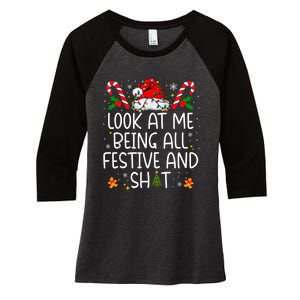 Look At Me Being All Festive And Funny Christmas Tree Women's Tri-Blend 3/4-Sleeve Raglan Shirt