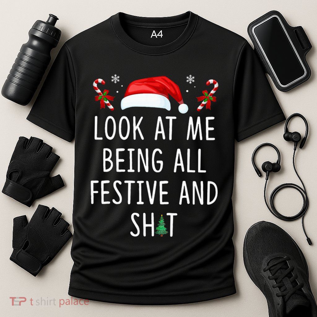Look At Me Being All Festive And Funny Christmas Tree Cooling Performance Crew T-Shirt