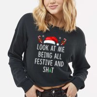 Look At Me Being All Festive And Funny Christmas Tree Cropped Pullover Crew