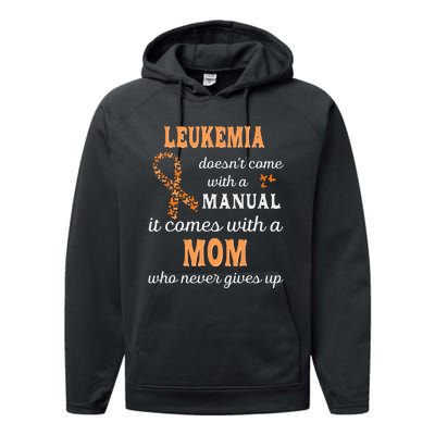 Leukemia Awareness Mom Support Leukemia Warrior Performance Fleece Hoodie