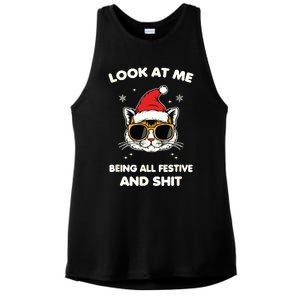 Look At Me Being All Festive And Shits Cat Xmas Ladies PosiCharge Tri-Blend Wicking Tank