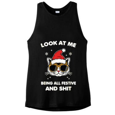 Look At Me Being All Festive And Shits Cat Xmas Ladies PosiCharge Tri-Blend Wicking Tank