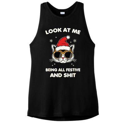 Look At Me Being All Festive And Shits Cat Xmas Ladies PosiCharge Tri-Blend Wicking Tank