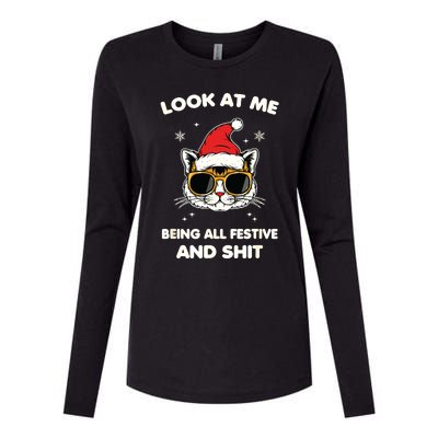 Look At Me Being All Festive And Shits Cat Xmas Womens Cotton Relaxed Long Sleeve T-Shirt