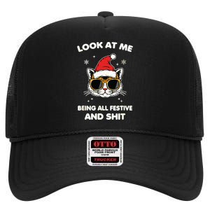 Look At Me Being All Festive And Shits Cat Xmas High Crown Mesh Back Trucker Hat