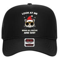 Look At Me Being All Festive And Shits Cat Xmas High Crown Mesh Back Trucker Hat