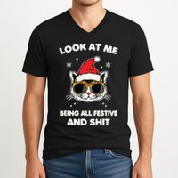Look At Me Being All Festive And Shits Cat Xmas V-Neck T-Shirt
