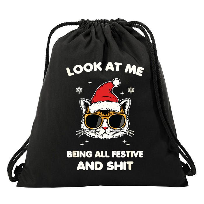 Look At Me Being All Festive And Shits Cat Xmas Drawstring Bag
