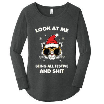 Look At Me Being All Festive And Shits Cat Xmas Women's Perfect Tri Tunic Long Sleeve Shirt