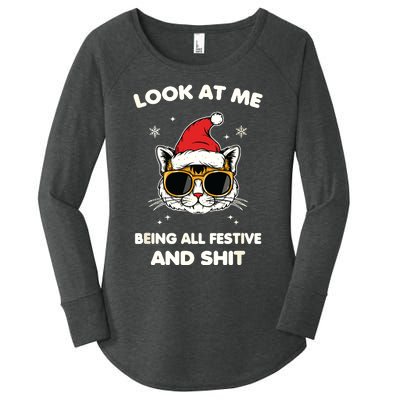 Look At Me Being All Festive And Shits Cat Xmas Women's Perfect Tri Tunic Long Sleeve Shirt