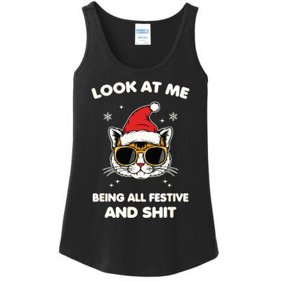 Look At Me Being All Festive And Shits Cat Xmas Ladies Essential Tank