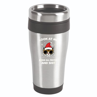 Look At Me Being All Festive And Shits Cat Xmas 16oz Travel Tumbler