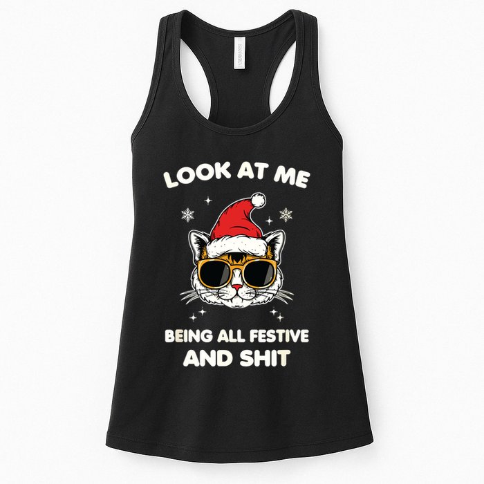 Look At Me Being All Festive And Shits Cat Xmas Womens Tank Top