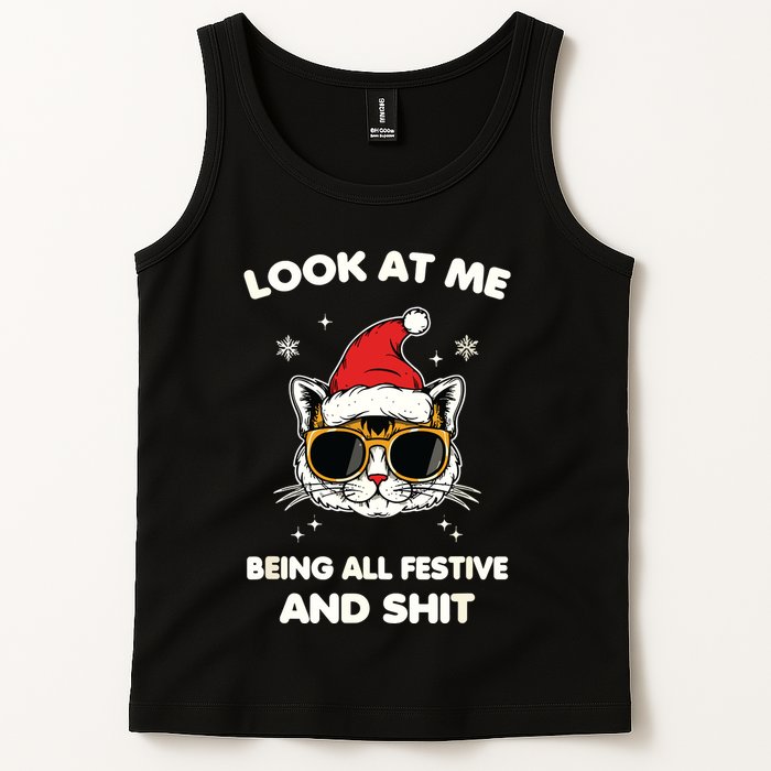 Look At Me Being All Festive And Shits Cat Xmas Tank Top