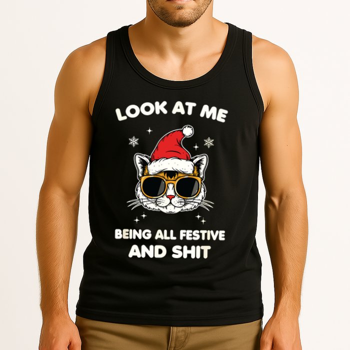 Look At Me Being All Festive And Shits Cat Xmas Tank Top