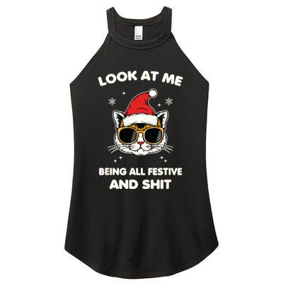 Look At Me Being All Festive And Shits Cat Xmas Women's Perfect Tri Rocker Tank