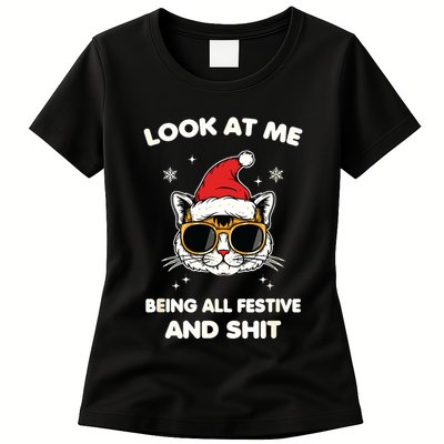 Look At Me Being All Festive And Shits Cat Xmas Womens T-Shirt