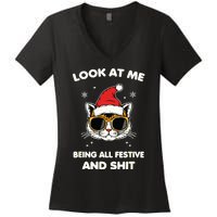 Look At Me Being All Festive And Shits Cat Xmas Women's V-Neck T-Shirt