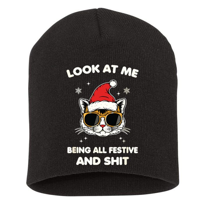 Look At Me Being All Festive And Shits Cat Xmas Short Acrylic Beanie