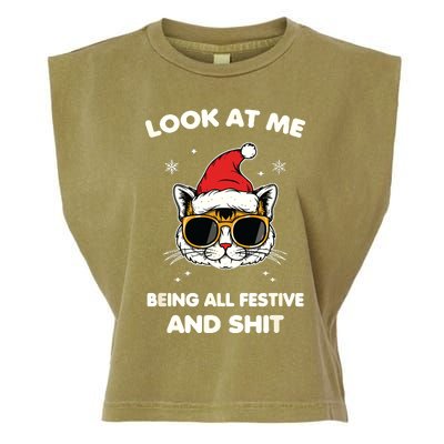 Look At Me Being All Festive And Shits Cat Xmas Garment-Dyed Women's Muscle Tee