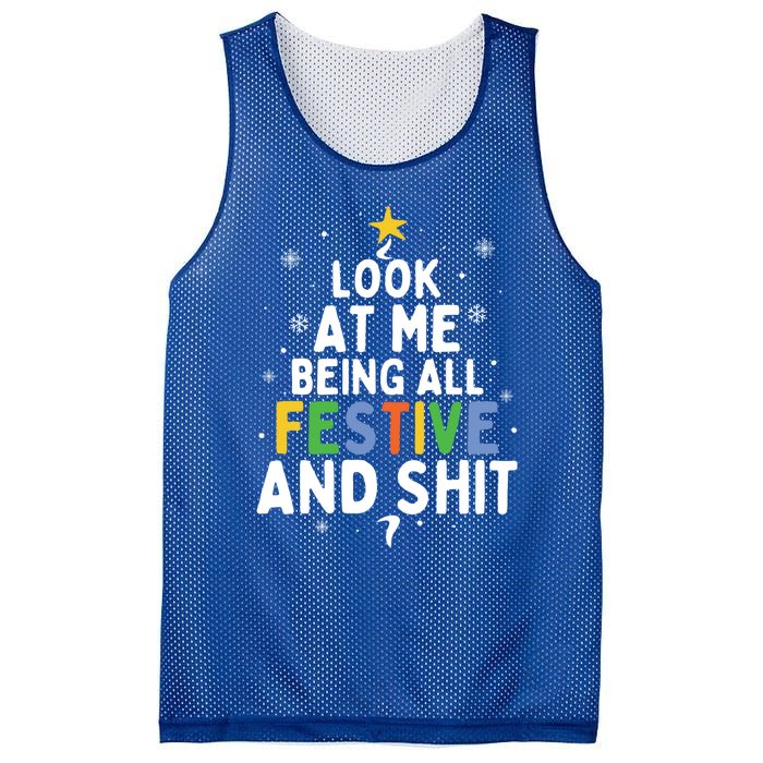 Look At Me Being All Festive Funny Humorous Christmas Tree Gift Mesh Reversible Basketball Jersey Tank