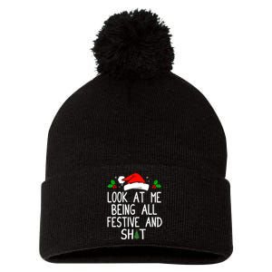 Look At Me Being All Festive And Shit Funny Christmas Pom Pom 12in Knit Beanie