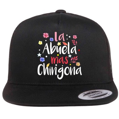 La Abuela Mas Chingona Spanish Grandma Floral Gift Flat Bill Trucker Hat