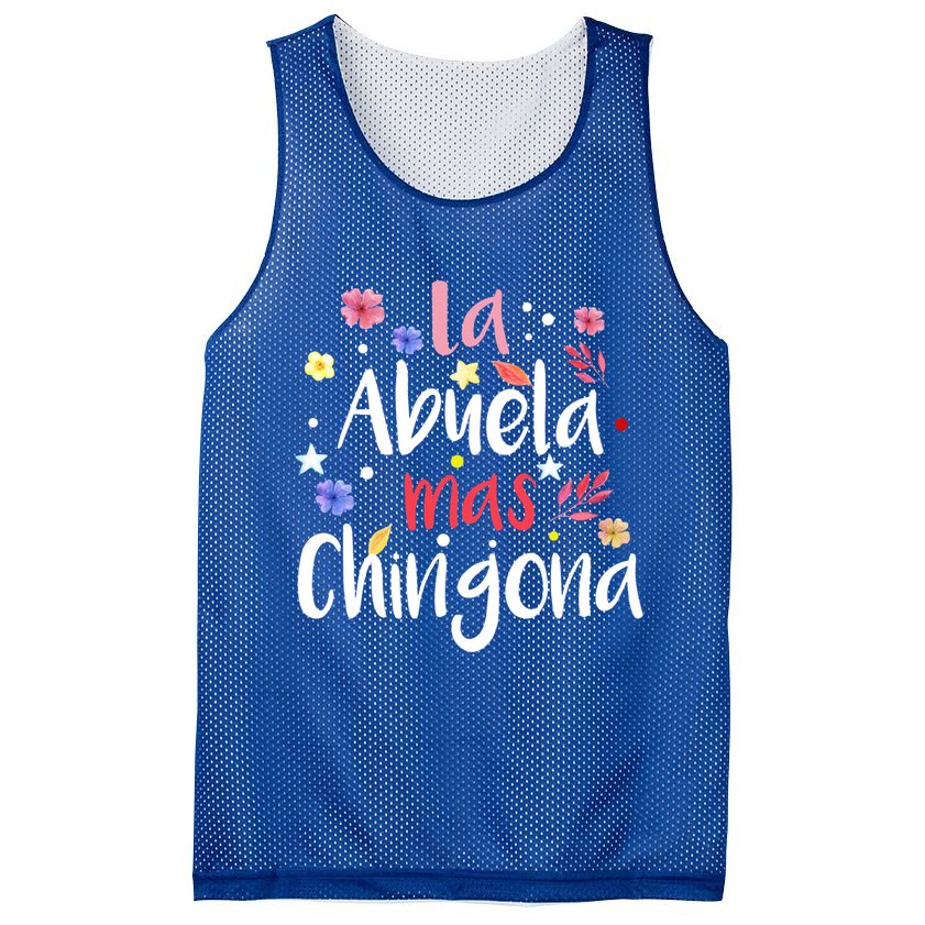 La Abuela Mas Chingona Spanish Grandma Floral Gift Mesh Reversible Basketball Jersey Tank