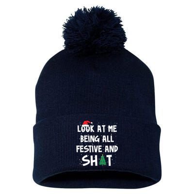 Look At Me Being All Festive And Shit Funny Christmas Pom Pom 12in Knit Beanie