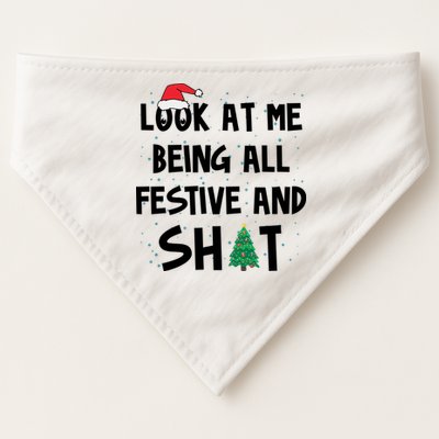 Look At Me Being All Festive And Shit Funny Christmas USA-Made Doggie Bandana