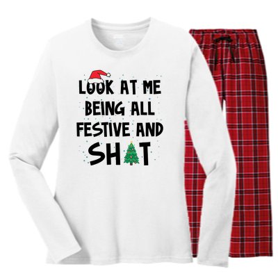 Look At Me Being All Festive And Shit Funny Christmas Women's Long Sleeve Flannel Pajama Set 