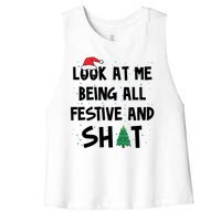 Look At Me Being All Festive And Shit Funny Christmas Women's Racerback Cropped Tank