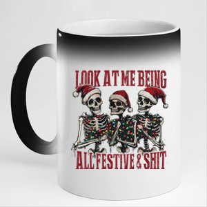 Look At Me Being All Festive And Shits Funny Skeleton Xmas 11oz Black Color Changing Mug