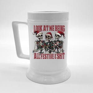 Look At Me Being All Festive And Shits Funny Skeleton Xmas Beer Stein