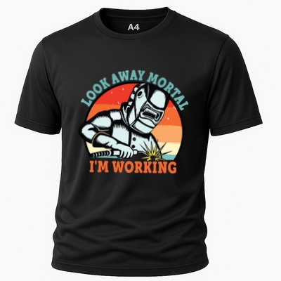 Look Away Mortal I'm Working Funny Welder Vintage Performance Shirt