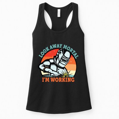 Look Away Mortal I'm Working Funny Welder Vintage Womens Tank Top