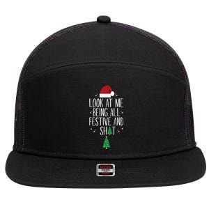 Look At Me Being All Festive And Shits Funny Xmas Christmas 7 Panel Mesh Trucker Snapback Hat