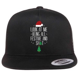 Look At Me Being All Festive And Shits Funny Xmas Christmas Flat Bill Trucker Hat