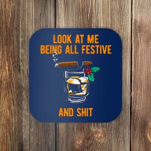 Look At Me Being Festive And Shit Christmas Pun Drinking Coaster