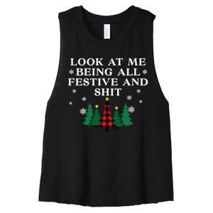 Look At Me Being All Festive And Shits Funny Xmas Christmas Women's Racerback Cropped Tank