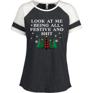 Look At Me Being All Festive And Shits Funny Xmas Christmas Enza Ladies Jersey Colorblock Tee