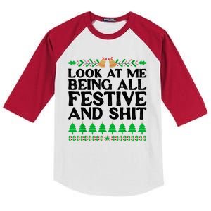 Look At Me Being All Festive And Shits Funny Xmas Christmas Kids Colorblock Raglan Jersey