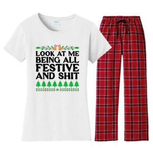 Look At Me Being All Festive And Shits Funny Xmas Christmas Women's Flannel Pajama Set