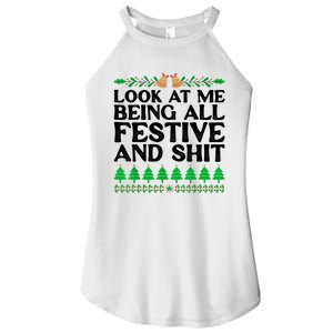 Look At Me Being All Festive And Shits Funny Xmas Christmas Women's Perfect Tri Rocker Tank