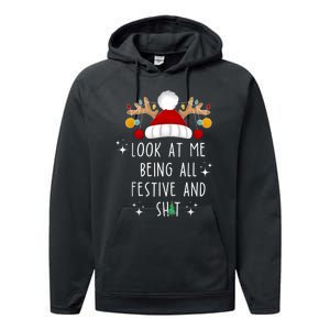 Look At Me Being All Festive And Shit Funny Christmas Tree Performance Fleece Hoodie