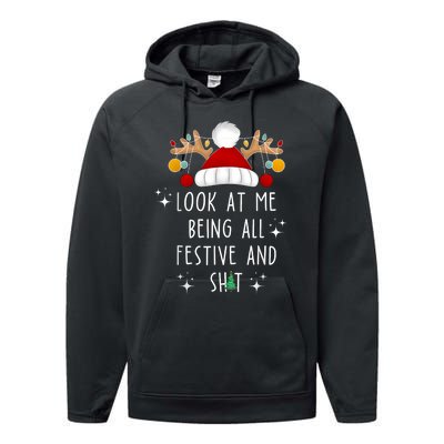 Look At Me Being All Festive And Shit Funny Christmas Tree Performance Fleece Hoodie